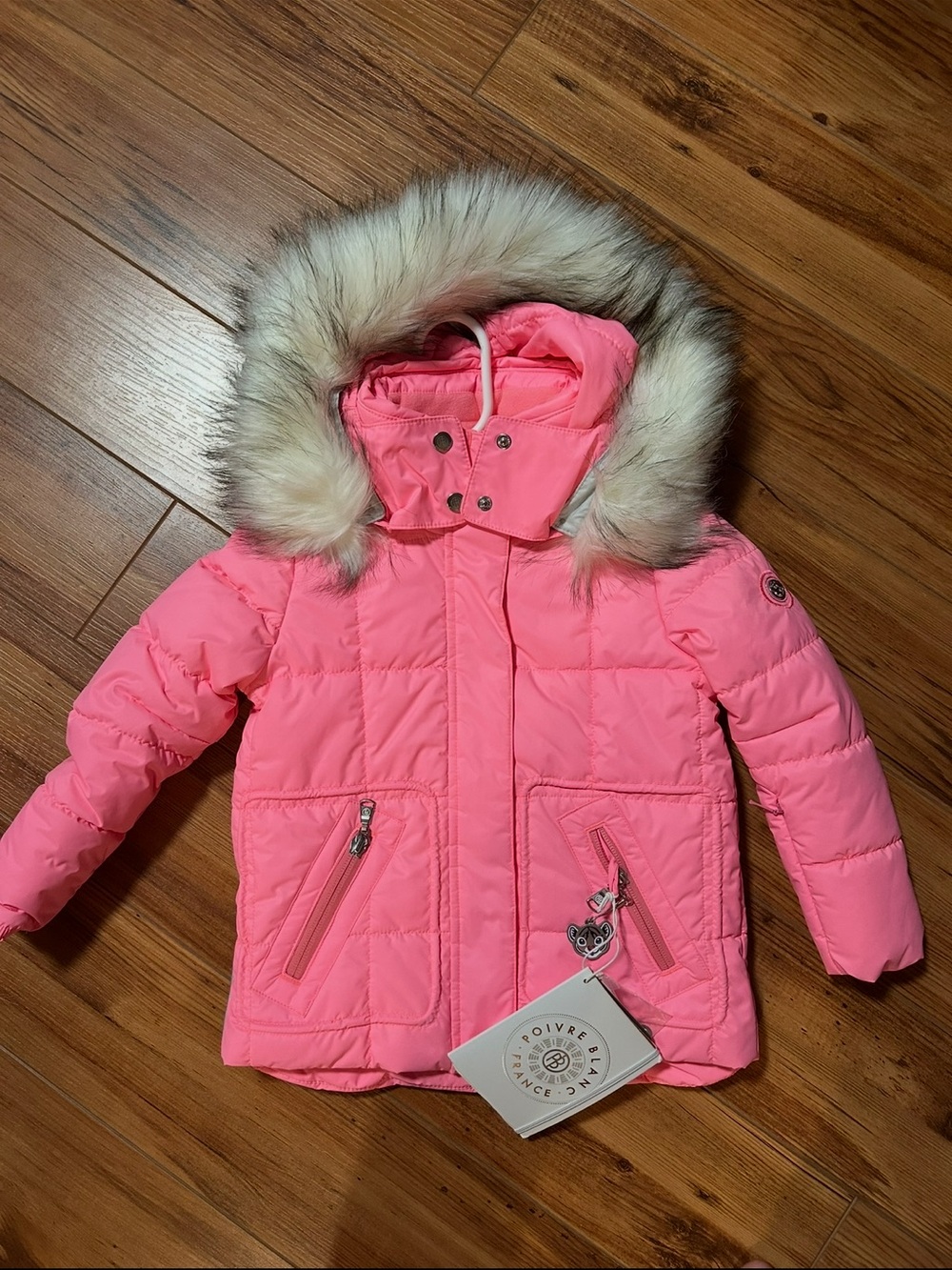 Poivre blanc size 2T toddler girl Kids Pink Puffer Jacket with Faux Fur Hood -